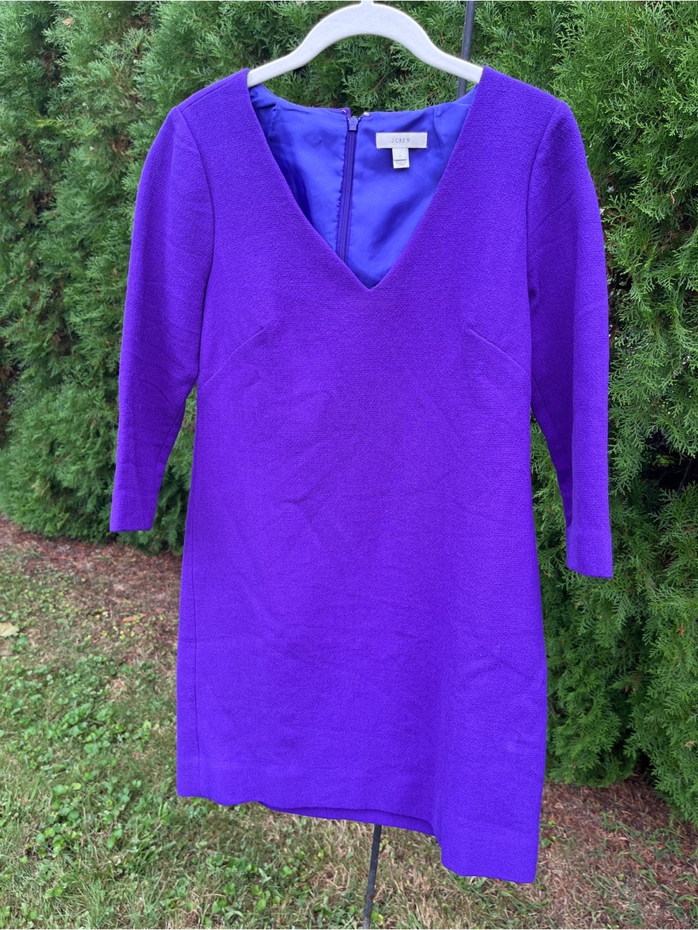 J. Crew Vibrant Purple Wool V-Neck Sheath Dress